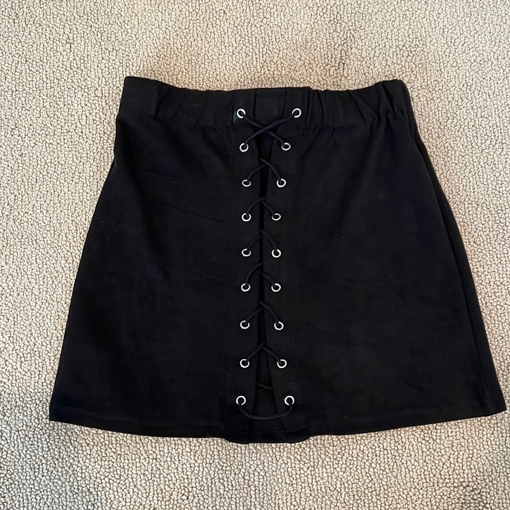 Teen faux suede black skirt, elastic waste